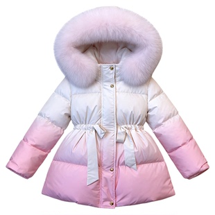 高充绒量女童羽绒服冬季2025新款洋气公主风大毛领中长款加厚外套