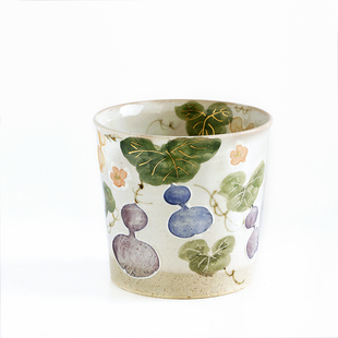 日本京烧清水烧北哉手工作家款彩绘葫芦宽口猪口杯陶器茶杯子