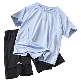 儿童套装男童速干短袖薄款夏装2026新款中大童男孩运动透气两件套