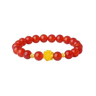 新年礼物周大生黄金手串足金鸿运莲花转运珠硬金红玉髓手链送妈妈