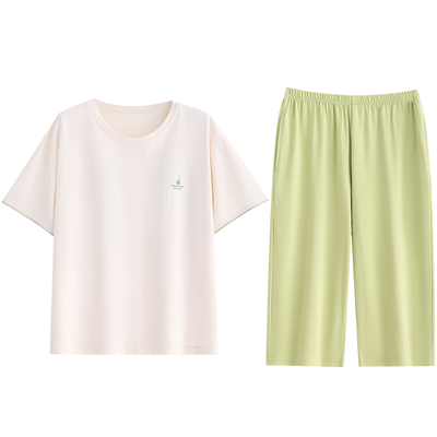 睡衣女夏季纯棉短袖七分裤家居服
