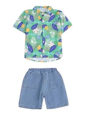 儿童复古港风花衬衫啦啦队演出服