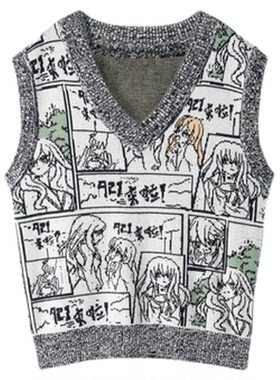 A21女装宽松V领背心线衫