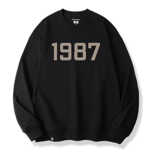 真维斯盖尔大码品牌黑色卫衣男女装同款宽松数字1987印花休闲圆领