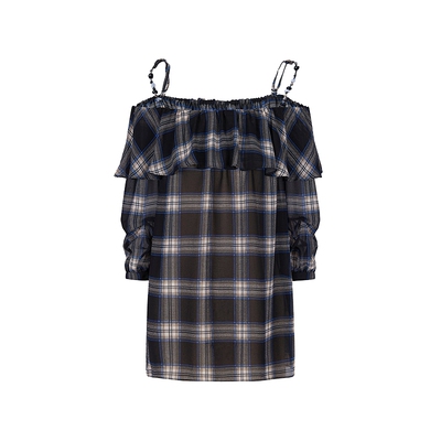 n'one一字领荷叶边浪漫性感上衣