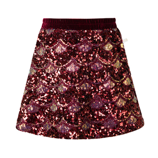 LittleNaive儿童红色圣诞半裙冬裙子加绒人鱼半裙女童亮片半身裙