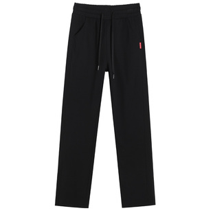 纯棉直筒运动裤女春秋冬款2025新款加绒女裤长裤子黑色休闲卫裤女