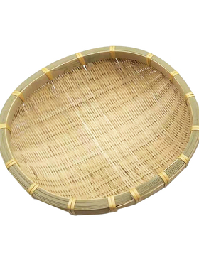 竹编簸箕圆形竹筛子收纳筐