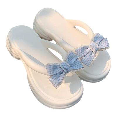 细细条可爱蝴蝶结厚底人字拖