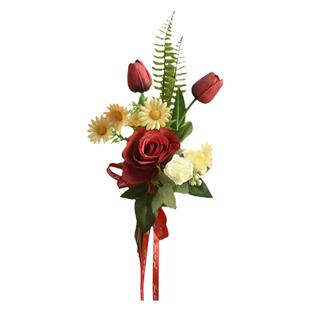 户外婚礼椅背花门把手楼梯绑花教堂婚车装饰仿真郁金香干花艺道具