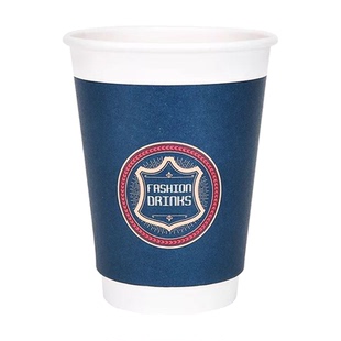 新天力中空纸杯380ml 470一次性加厚带盖双层隔热咖啡热饮杯包邮