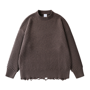 男道复古基础圆领麻花毛衣男女2025秋季宽松慵懒风休闲针织衫外套