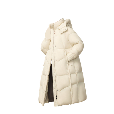 鸭鸭连帽泡芙羽绒服长款气质冬装