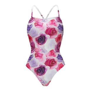 OUUO女士竞技连体泳衣专业运动训练三角抗氯泳装遮肚显瘦港风玫瑰