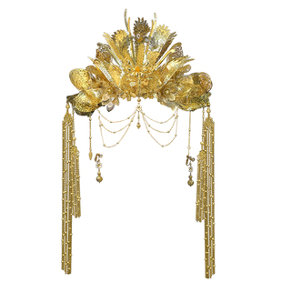 汉服头饰金色明制汉婚凤冠中式新娘秀禾发冠结婚发饰品高端奢华新