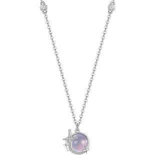 ZEGL七夕送礼物月光倾城925银项链女小众猫眼石锁骨链四芒星配饰