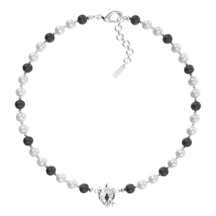 Mouhooland暮后之地爱与救赎黑白水晶珍珠项链国潮镶钻吊坠毛衣链