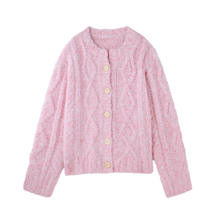 BJHG不计后果 温柔软糯羊毛针织开衫女秋冬慵懒宽松圆领毛衣外套