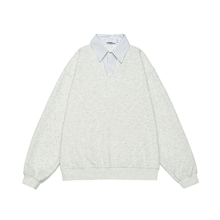 GOGOSOON假两件条纹衬衫领卫衣男2026春秋新款V领Boxy高级感休闲