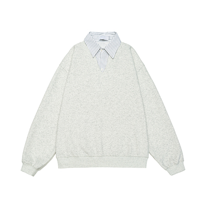 GOGOSOON男装假两件条纹衬衫领设计卫衣春秋青少年长袖带领衣服潮