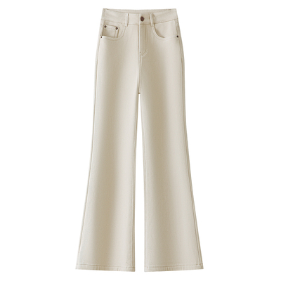 米白色微喇牛仔裤女2025新款冬季