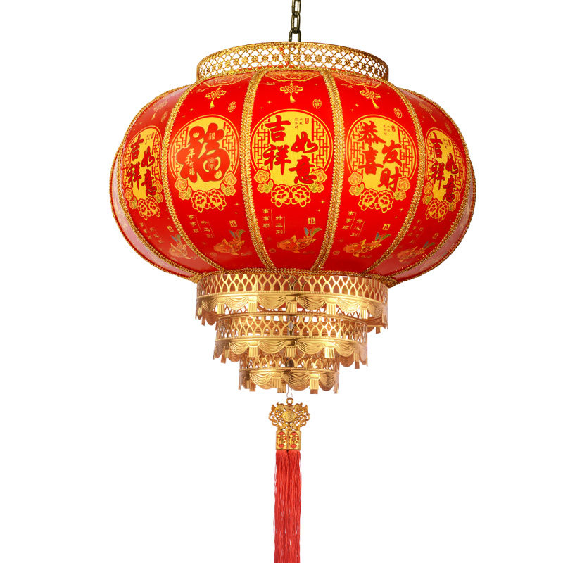 2026新款春节户外别墅羊皮防晒防水吊灯新年乔迁旋转发光大红灯笼