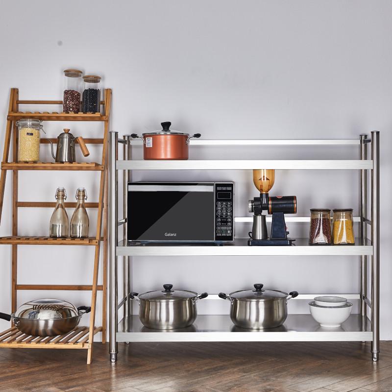 不绣钢厨房置物架多层多功能4收纳架不锈钢2围栏货架家用落地架子