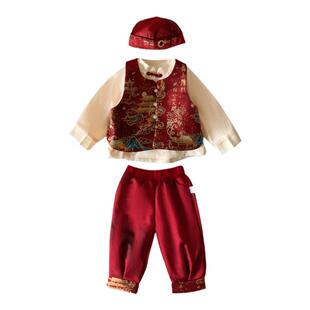男宝周岁礼服汉服百日宴套装婴儿冬装衣服国风加绒唐装过年拜年服