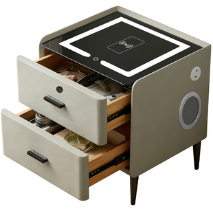 智能床头柜无线充电岩板LED灯带音响密码锁储物柜现代简约床边柜