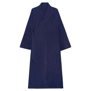 道袍夏亚麻布料男女汉服素色道家居士服练功服斜襟盘中长款三清领