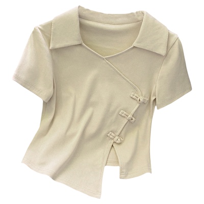 短袖中国风不规则T恤上衣女
