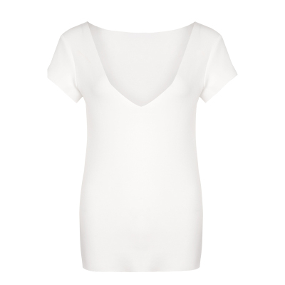 基础款后构想白色针织V领短袖T恤