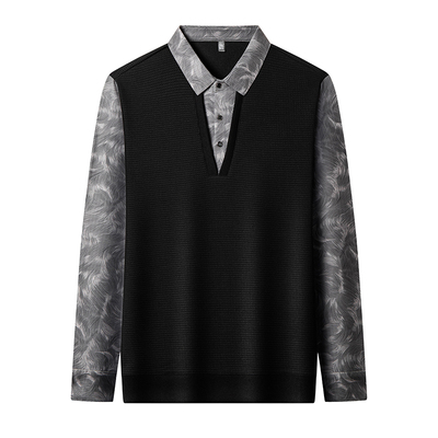 罗蒙春秋新款男士假两件长袖t恤