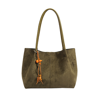 大容量复古麂皮绒托特包女2025新款休闲简约手提包百搭通勤单肩包