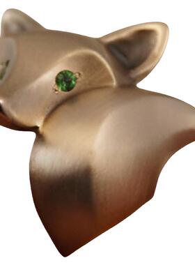 雕塑狐狸绿色石榴石眼睛青铜戒指