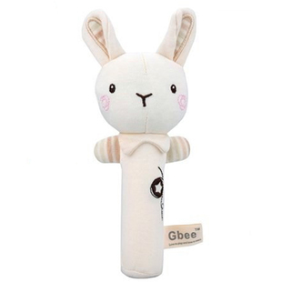 2025新品有机棉圆手摇铃宝宝安抚玩具BB棒婴儿手抓棒0-3-6-12个月