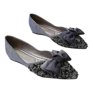 尖头单鞋女浅口仙女鞋温柔淑女鞋水钻平底瓢鞋软底大码41一43船鞋