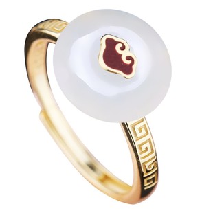 S925纯银戒指空托平安石戒托镶嵌和田玉翡翠蜜蜡开口戒指托女DIY