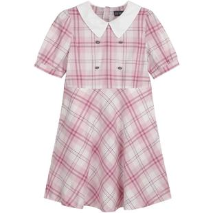 eland kids衣恋童装女童连衣裙夏季儿童复古学院风格纹裙子洋气