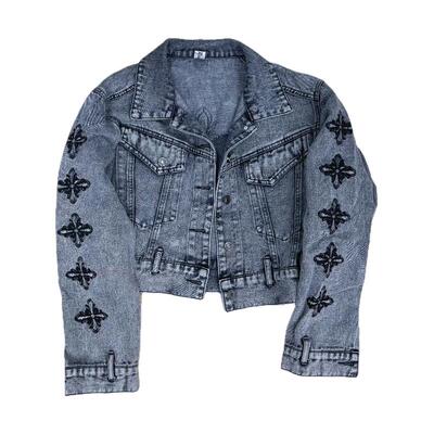 潮牌高级感刺绣十字架短款牛仔衣