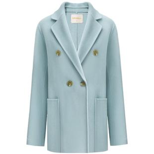 [底价清仓]COCOBELLA雾霾蓝手工双面呢羊毛西装通勤毛呢外套WL16