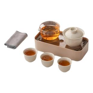 谦航盖碗旅行茶具套装便携快客杯一壶三杯户外露营泡茶壶功夫茶杯