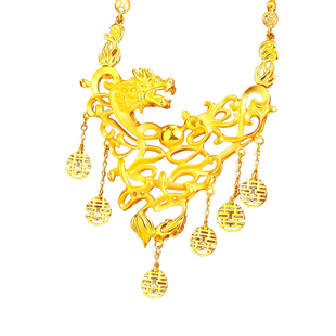 新款仿金结婚五金双喜字龙凤项链女新娘仿真黄金色订婚假五金摆件