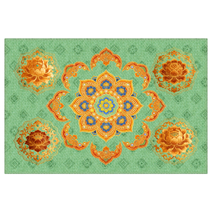 绿色中式花卉乔迁入户门地垫进门垫子防滑大门口脚垫室外玄关地毯