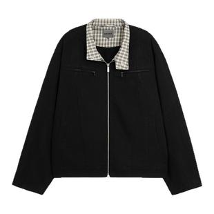 BODYDREAM新款重磅帆布哈灵顿夹克男老钱风千鸟格水洗立领外套