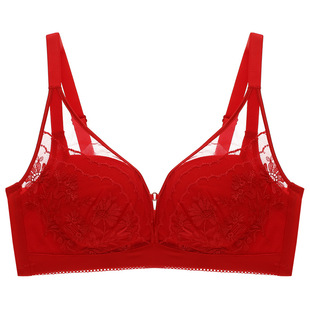 依曼丽本命年红色内衣女小胸聚拢调整型新娘结婚性感刺绣文胸罩