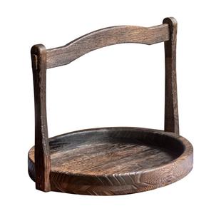 实木复古手提篮禅意茶道零配中式收纳食盒酒店民宿圆水果托盘摆件