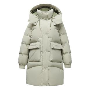 鸭鸭羽绒服女款2023年新品长款纯色可拆卸帽韩版时尚休闲外套FZ