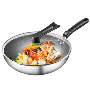 苏泊尔不粘锅家用炒锅304不锈钢蜂窝不粘平底电磁炉燃气灶炒菜锅