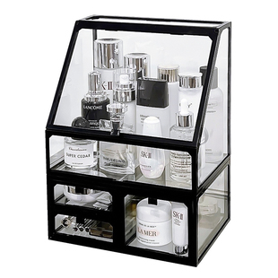 玻璃化妆品收纳盒桌面高级感梳妆台面防尘化妆盒香水护肤品置物架